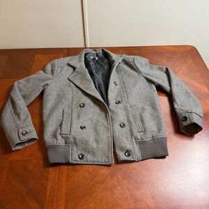 Mens Wool Blend Peacoat Jacket Gray Double Breasted Coat  44R